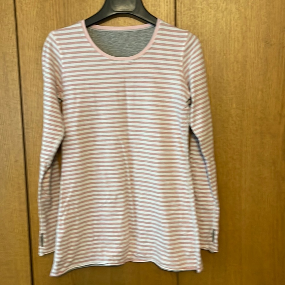 lululemon athletica Pink and White Striped Long Sleeve Tee
